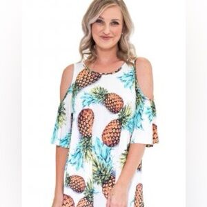 Pink Coconut Pineapple Print Cold Shoulder Top size XXL